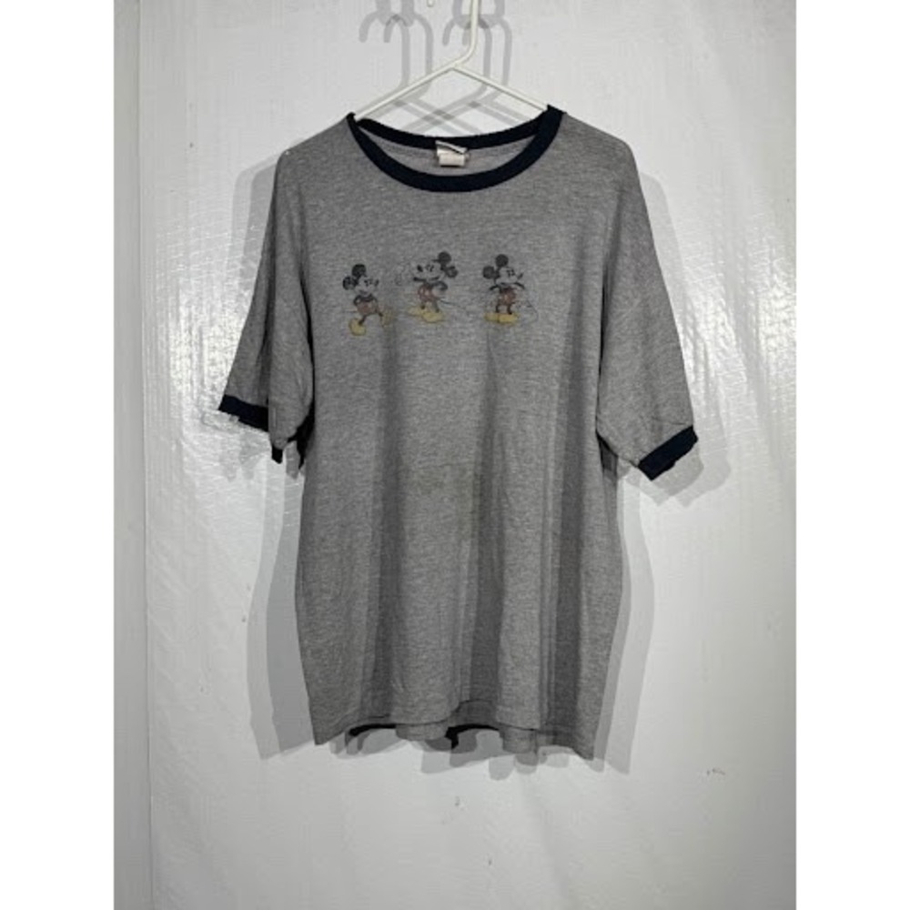 Vintage Disney Store Mickey Mouse Ringer T-Shirt Heather Gray Single Stitch L